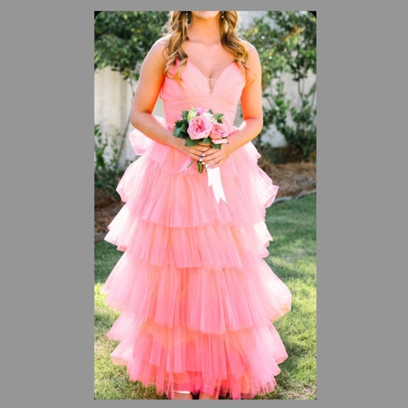 Ashley Lauren Prom Gown Dress Ruffled Tiered Coral
